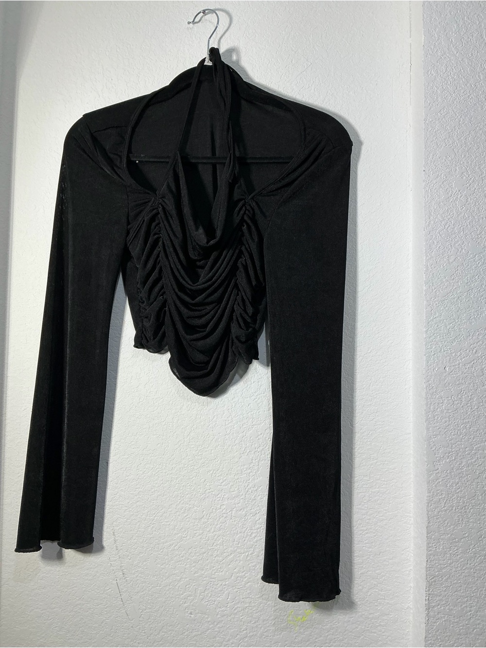 Black Draped Ruched Long-Sleeve Top - Picture 3 of 3